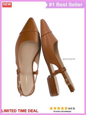 Vegan Leather Pointed Toe Slingback Pump Memory Foam 1 Inch Heel